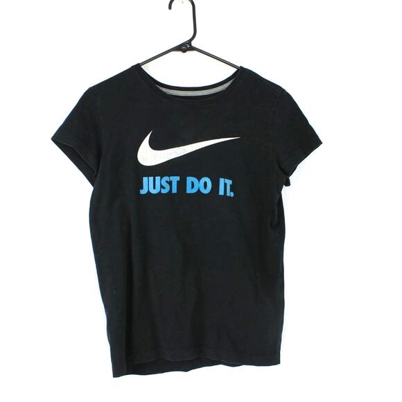 Nike Women's T-Shirt Just Do It Nike Logo Black Aqua Size Medium - Picture 1 of 6